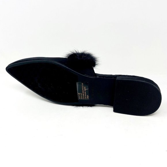 Birdies The Dove Onyx Black Womens Slip On Mink Fur Pointed Toe Mules - Picture 5 of 5